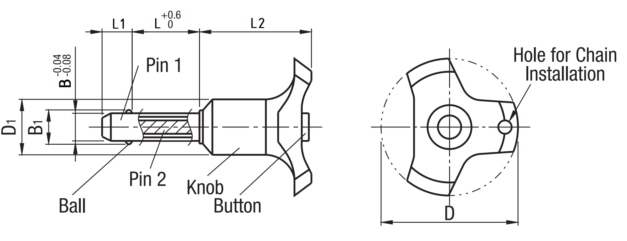 Bản vẽ kỹ thuật Chốt Khóa Bi - Loại Đẩy D10x50 BLP10-50