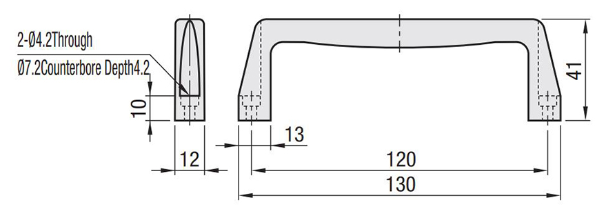 Bản vẽ kỹ thuật Tay Nắm Cửa Nhựa Chữ U Màu Đen L 120 mm (UPCNN )
