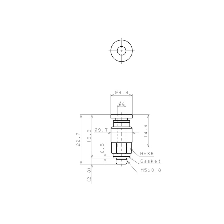 Bản vẽ kỹ thuật Đầu Nối Nhanh Khí Nén Dạng Thẳng Thân Lục Giác Ren Ngoài Pisco PC4-M50