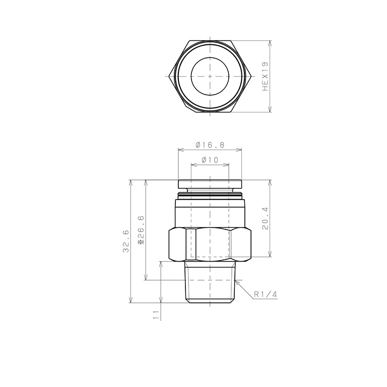 Bản vẽ kỹ thuật Đầu Nối Nhanh Khí Nén Dạng Thẳng Thân Lục Giác Ren Ngoài Pisco PPC10-02
