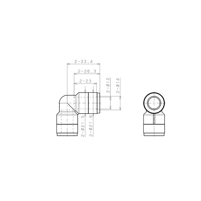 Bản vẽ kỹ thuật Đầu Nối Nhanh Khí Nén Cong 90° Pisco KV12-F