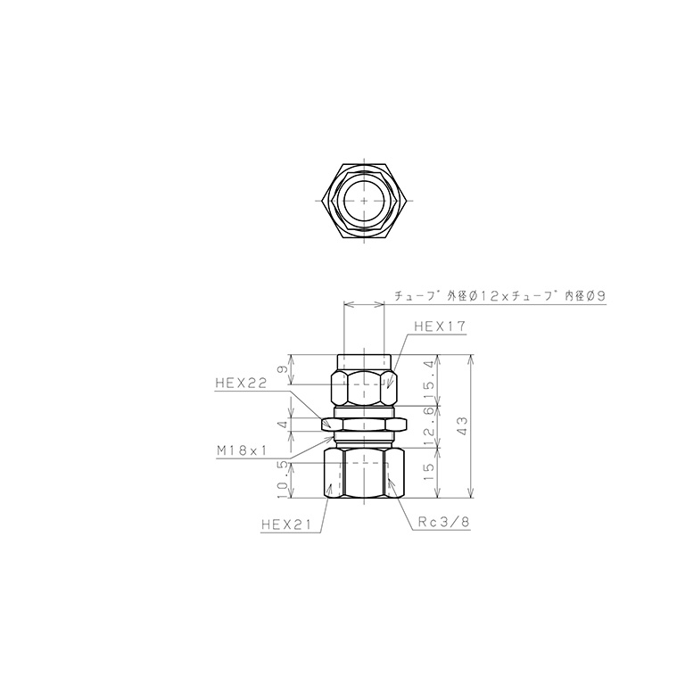 Bản vẽ kỹ thuật Đầu Ngạnh Nối Ống Có Đai Ốc Xiết Dạng Lắp Vách Ren Trong Pisco NKMF1290-03