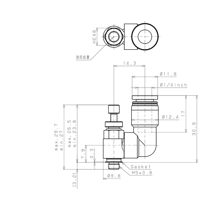 Bản vẽ kỹ thuật Van Tiết Lưu Khí Nén Pisco JSS1/4-M5A-C
