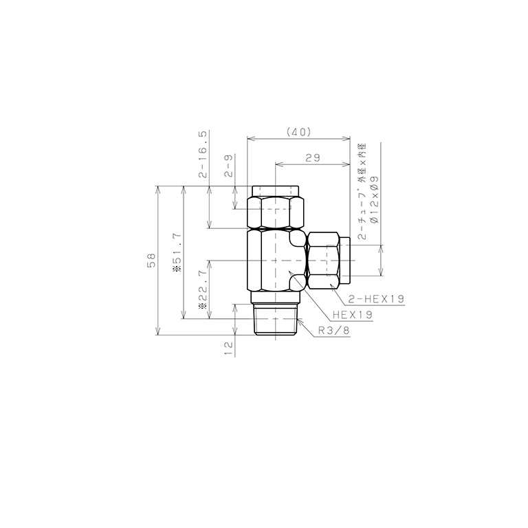 Bản vẽ kỹ thuật Đầu Ngạnh Nối Ống Có Đai Ốc Xiết Dạng Chữ T Ren Ngoài Pisco NSD1290-03-TP