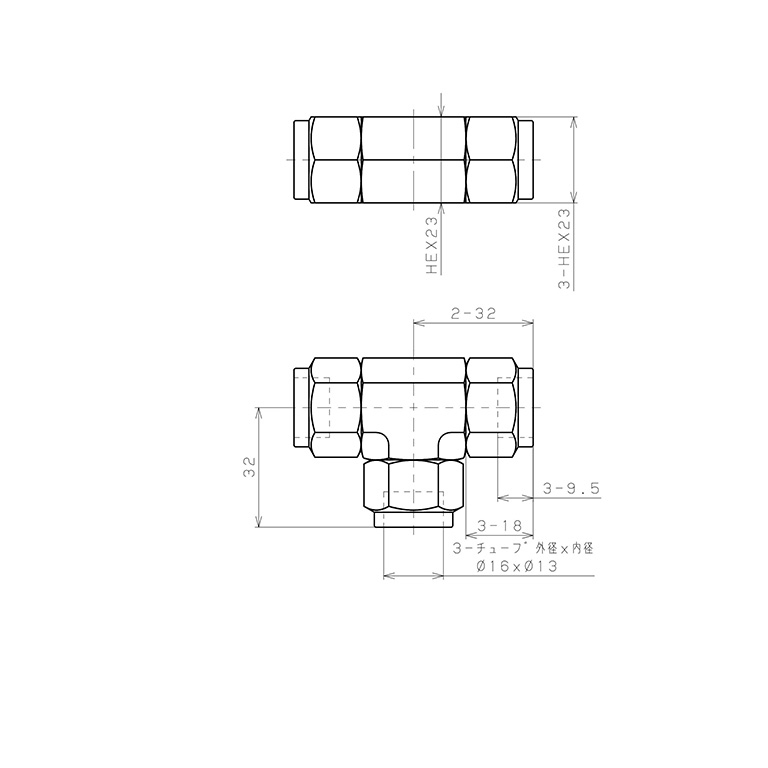 Bản vẽ kỹ thuật Đầu Ngạnh Nối Ống Có Đai Ốc Xiết Dạng Chữ T Pisco NSE1613