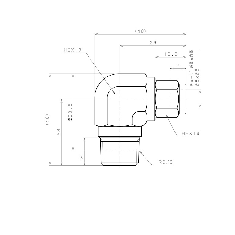 Bản vẽ kỹ thuật Đầu Ngạnh Nối Ống Có Đai Ốc Xiết Dạng Cong 90° Ren Ngoài Pisco NSL0860-03