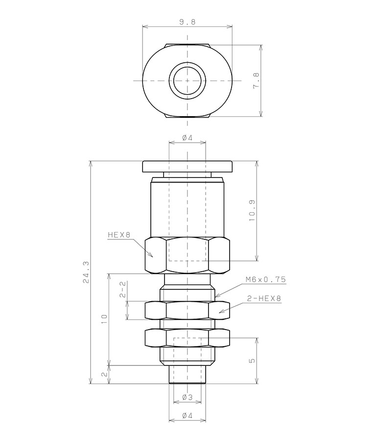 Bản vẽ kỹ thuật Bộ Nấm Hút Chân Không Và Giá Đỡ, Cao Su Nitrile (NBR), O.D 4 mm, Pisco VPA4RN-4J