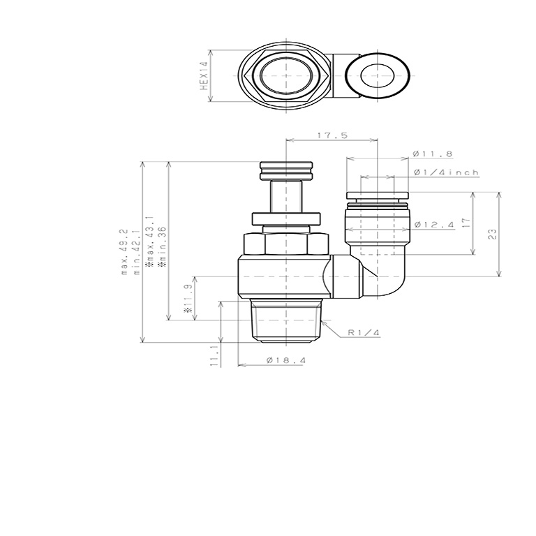 Bản vẽ kỹ thuật Van Tiết Lưu Khí Nén Chân Kim Pisco JNS1/4-02W