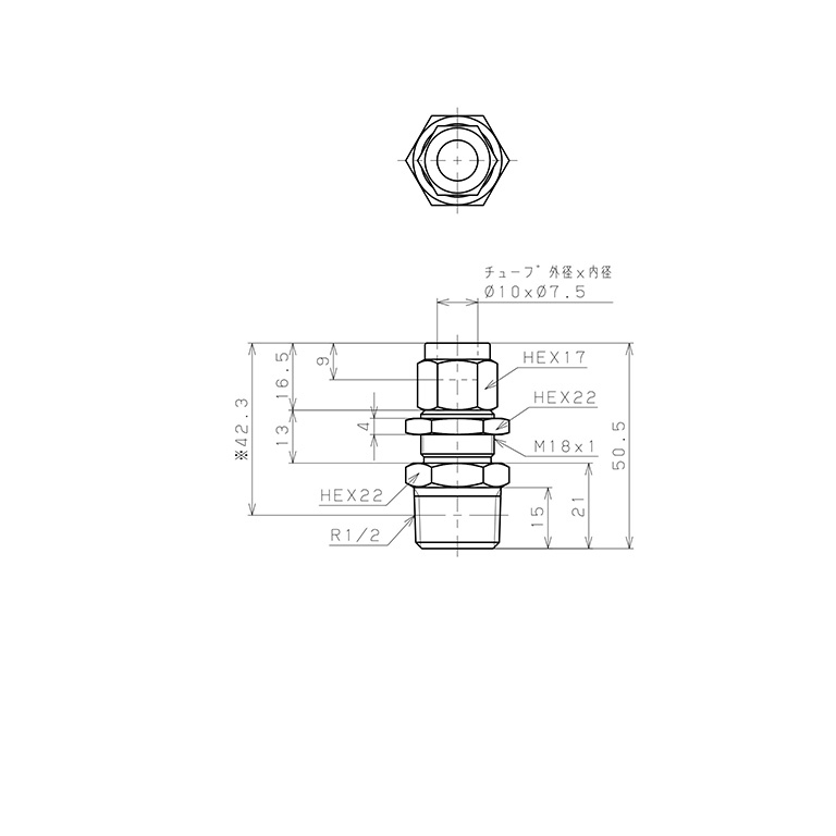 Bản vẽ kỹ thuật Đầu Ngạnh Nối Ống Có Đai Ốc Xiết Dạng Lắp Vách Ren Ngoài Pisco NSMC1075-04