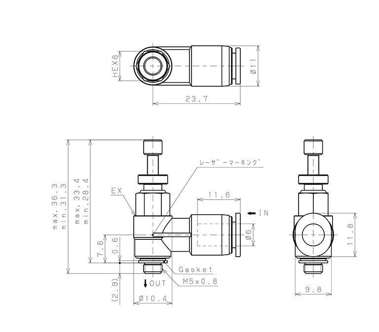 Bản vẽ kỹ thuật Van Xả Nhanh Khí Nén Pisco EQH-6M5E