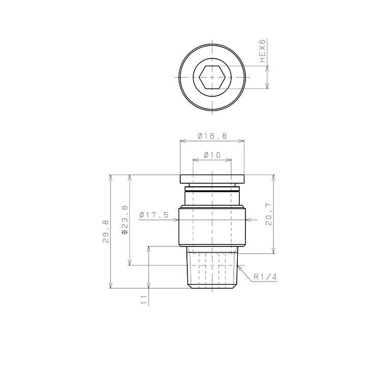Bản vẽ kỹ thuật Đầu Nối Nhanh Khí Nén Dạng Thẳng Ren Ngoài Pisco POC10-02W-C