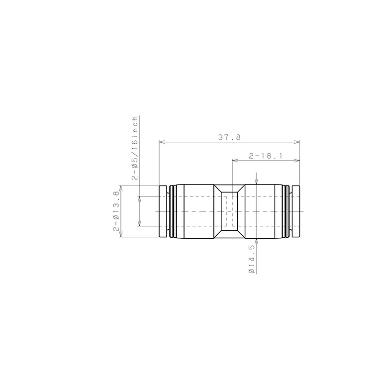 Bản vẽ kỹ thuật Đầu Nối Nhanh Khí Nén Dạng Thẳng Pisco PU5/16