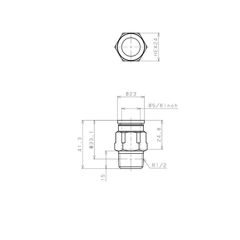 Bản vẽ kỹ thuật Đầu Nối Nhanh Khí Nén Dạng Thẳng Thân Lục Giác Ren Ngoài Pisco PC5/8-04-C