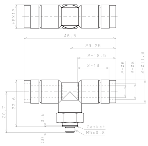Bản vẽ kỹ thuật Đầu Nối Nhanh Khí Nén Dạng Chữ T Ren Ngoài Pisco KB6-M5