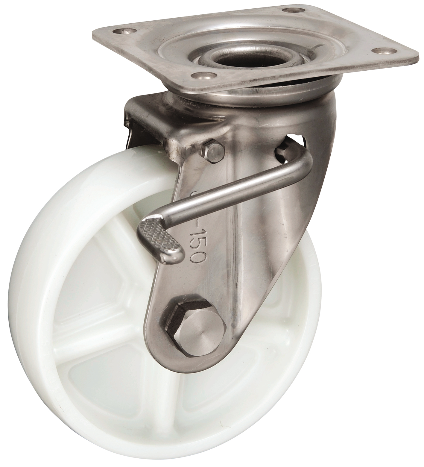 Bánh Xe Nylon Càng Inox Xoay Có Phanh D150 UKAI PBDJAB-150