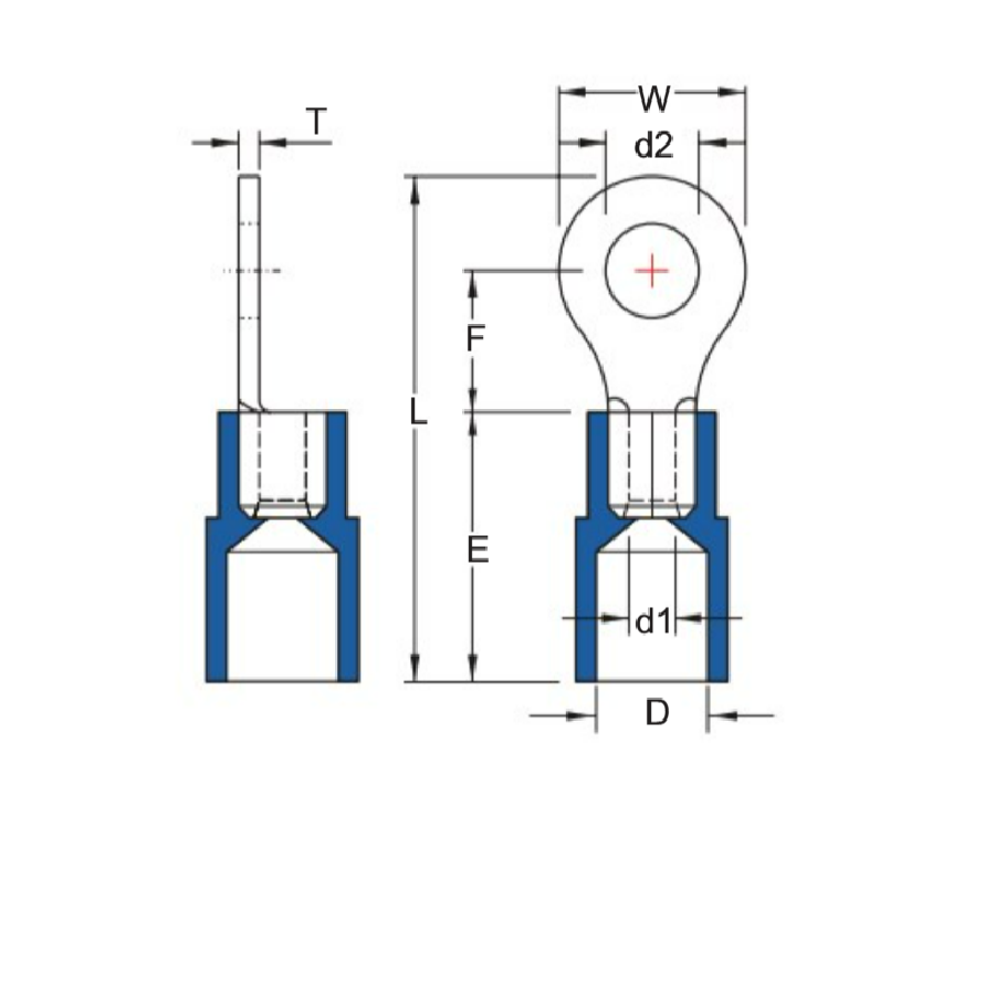 Bản vẽ kỹ thuật Đầu Cosse Tròn Cách Điện Màu Xanh Dương KST 1 mm2 KST RNYB14-10