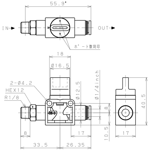 Bản vẽ kỹ thuật Van Tay Khí Nén Pisco HV01-1/4