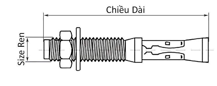 Bản vẽ kỹ thuật Tắc Kê Nở 3 Cánh Inox 304 M12x150