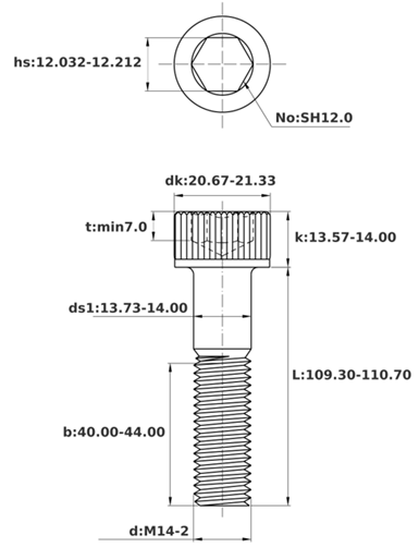 Bản vẽ kỹ thuật Lục Giác Chìm Đầu Trụ Inox 304 DIN912 M14x110 Ren Lửng