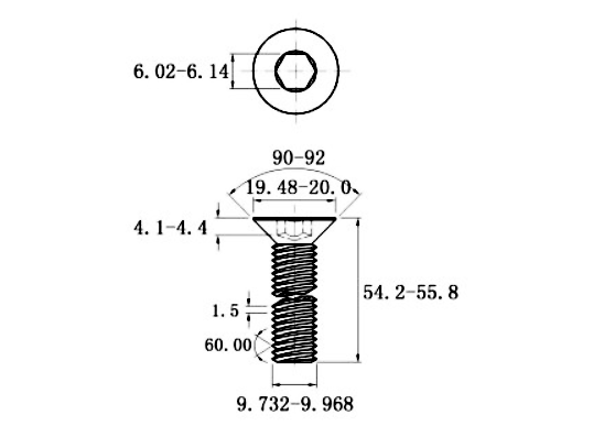Bản vẽ kỹ thuật Lục Giác Chìm Col Thép Đen 10.9 DIN7991 M10x55