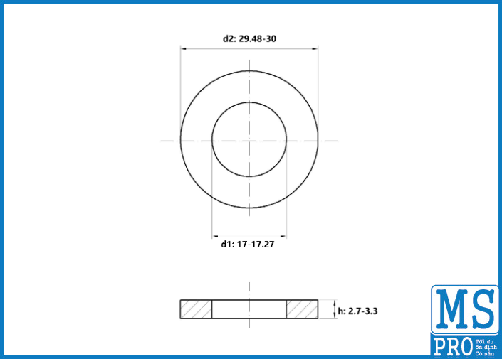 Bản vẽ kỹ thuật Lông Đền Phẳng Thép Đen DIN125 M16