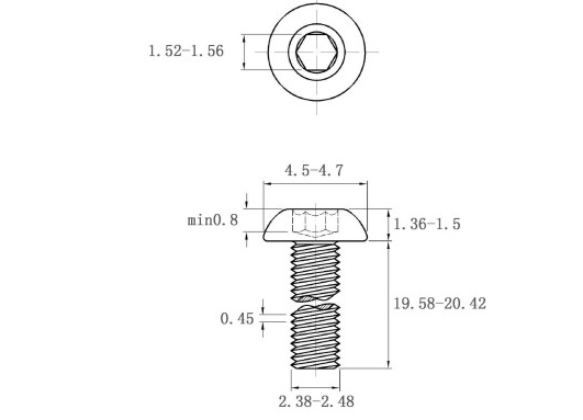 Bản vẽ kỹ thuật Lục Giác Chìm Mo Thép Đen 10.9 ISO7380 M2.5x20