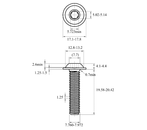 Bản vẽ kỹ thuật Lục Giác Chìm Mo Thép Mạ Kẽm Trắng Cr3+ 10.9 ISO7380-2 M8x20