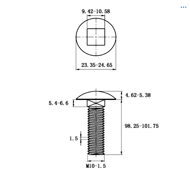 Bản vẽ kỹ thuật Bulong Cổ Vuông Inox 304 DIN603 M10x100