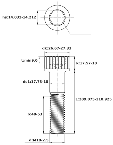 Bản vẽ kỹ thuật Lục Giác Chìm Đầu Trụ Thép Đen 12.9 DIN912 M18x210 Ren Lửng