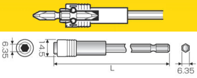 Bản vẽ kỹ thuật Mũi Vít Nối Dài Thân Lục Giác 6.35 mm Anex AEH-100