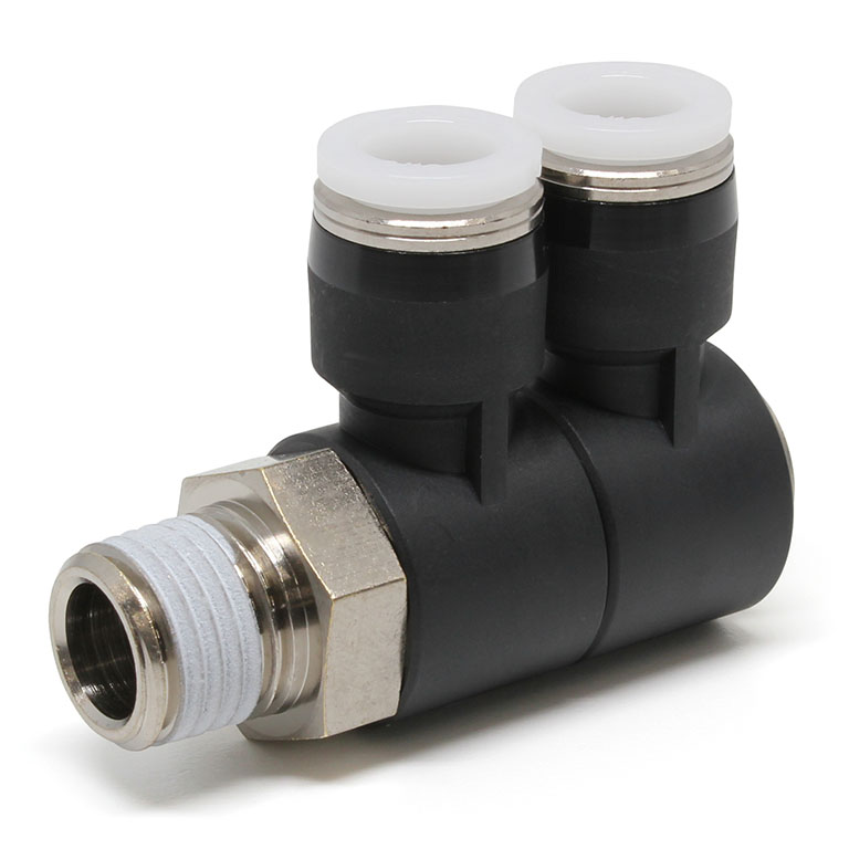 Đầu Nối Nhanh Khí Nén Hai Nhánh Cong 90° Thân Lục Giác Trụ Ren Ngoài Pisco PHW5/16-N2U