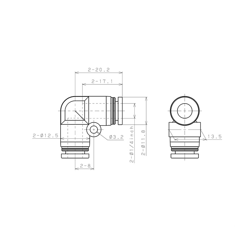 Bản vẽ kỹ thuật Đầu Nối Nhanh Khí Nén Cong 90° Pisco PPV1/4
