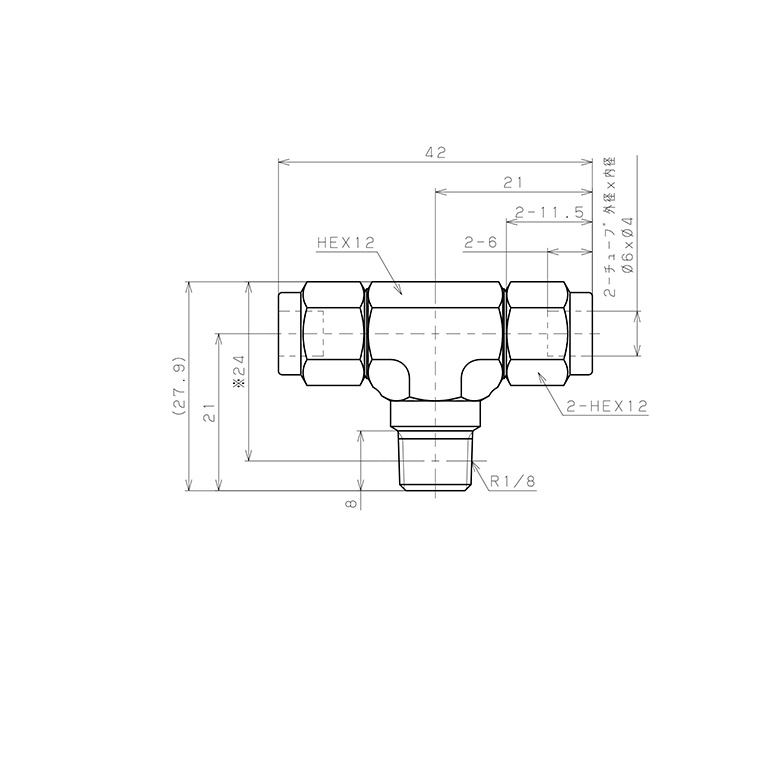 Bản vẽ kỹ thuật Đầu Ngạnh Nối Ống Có Đai Ốc Xiết Dạng Chữ T Ren Ngoài Pisco NSB0640-01