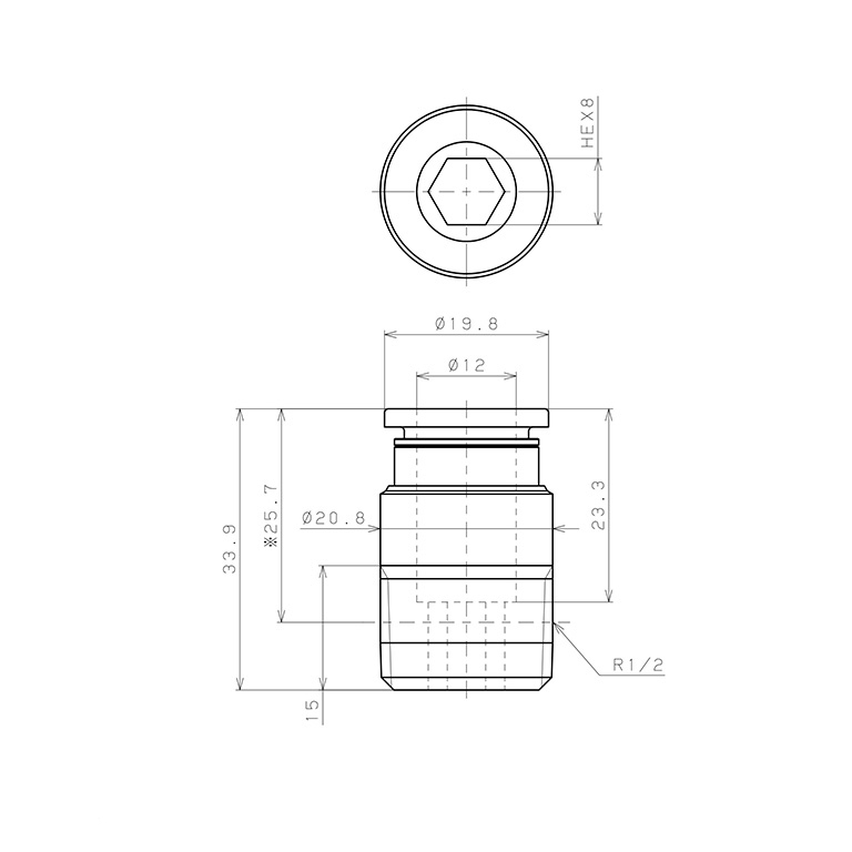 Bản vẽ kỹ thuật Đầu Nối Nhanh Khí Nén Dạng Thẳng Ren Ngoài Pisco POC12-04-C