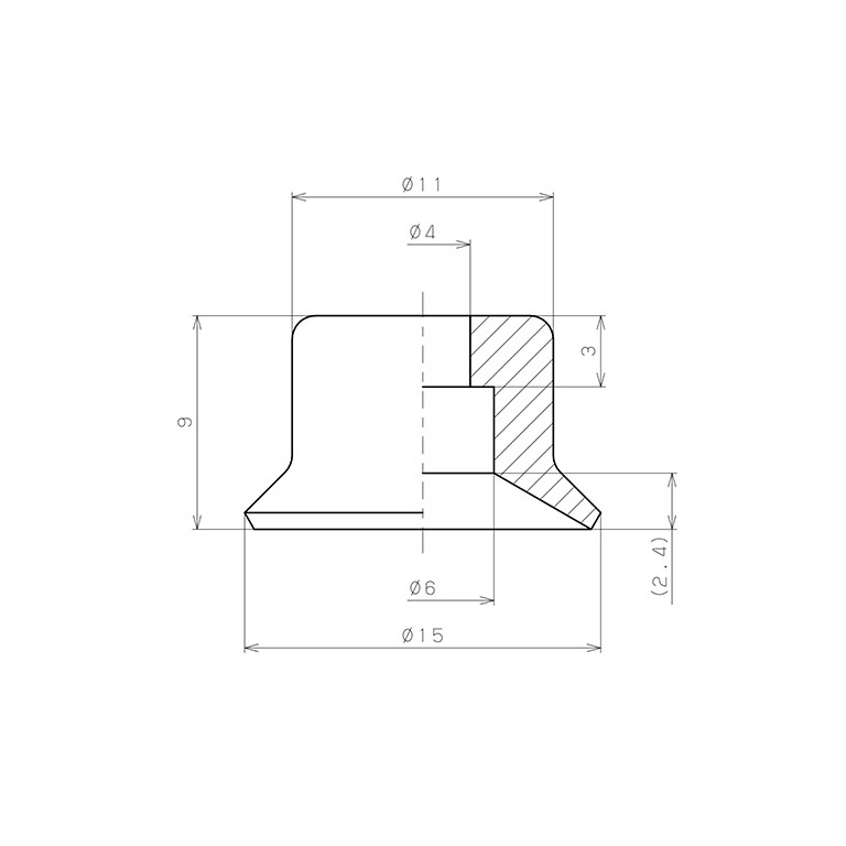 Bản vẽ kỹ thuật Đầu Nấm Hút Chân Không, Cao Su Fluoro, O.D 15 mm, Pisco VP15RF