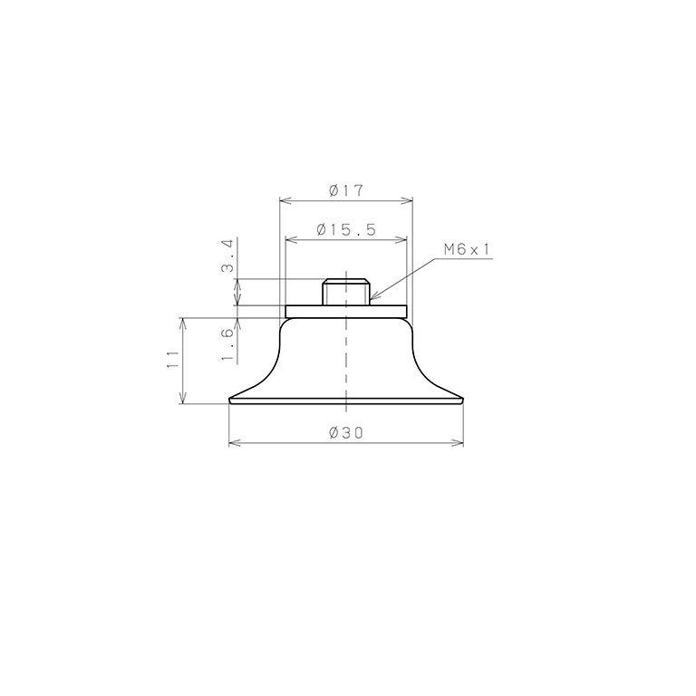 Bản vẽ kỹ thuật Bộ Nấm Hút Chân Không Có Vít Ren, Silicone Dẫn Điện, O.D 30 mm, Pisco VP30RSE-M6