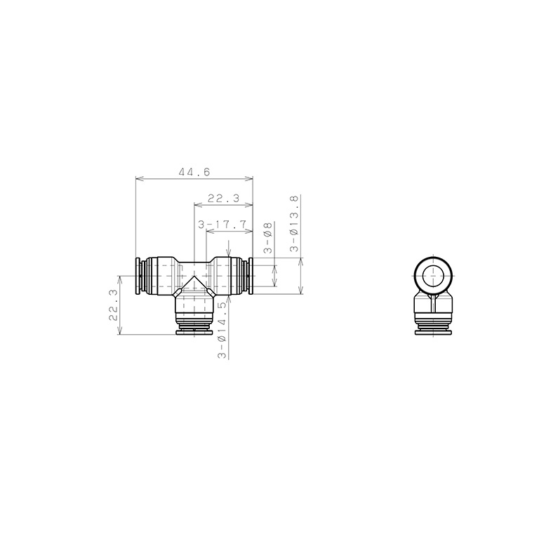 Bản vẽ kỹ thuật Đầu Nối Nhanh Khí Nén Chữ T Pisco KE8-1-F