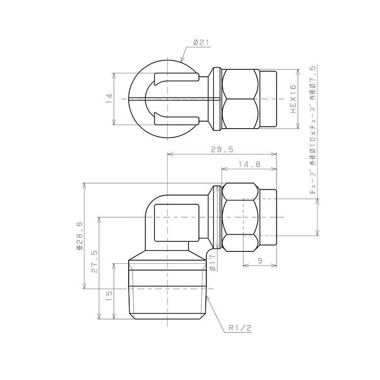 Bản vẽ kỹ thuật Đầu Ngạnh Nối Ống Có Đai Ốc Xiết Dạng Cong 90° Ren Ngoài Pisco NKL1075-04