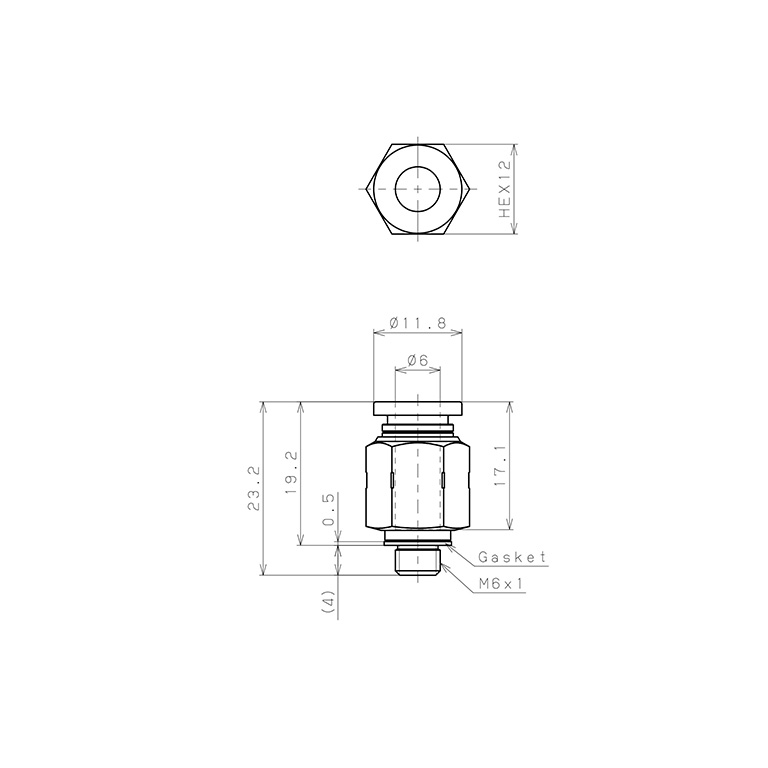 Bản vẽ kỹ thuật Đầu Nối Nhanh Khí Nén Dạng Thẳng Thân Lục Giác Ren Ngoài Pisco PC6-M6SUS