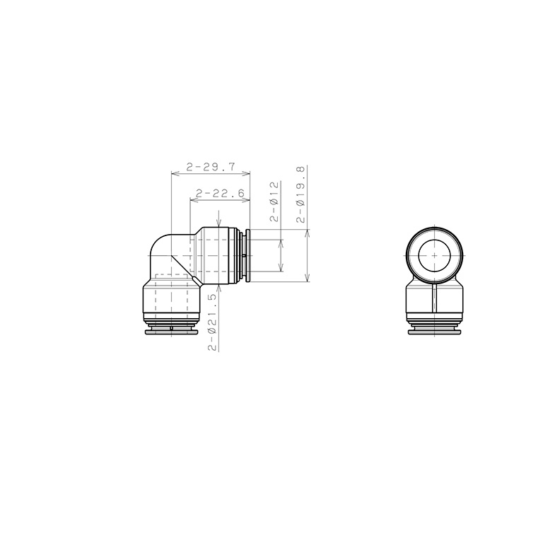 Bản vẽ kỹ thuật Đầu Nối Nhanh Khí Nén Cong 90° Pisco KV12-1-F