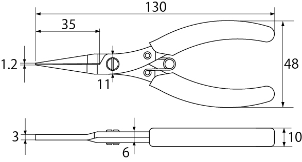 Bản vẽ kỹ thuật Kìm Mỏ Nhọn Không Gỉ Mũi Bằng Không Răng Cưa Top Kogyo FN-100