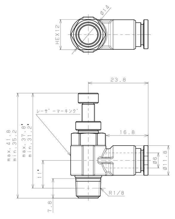 Bản vẽ kỹ thuật Van Tiết Lưu Khí Nén Inox 316 Pisco SSJSC6-01B