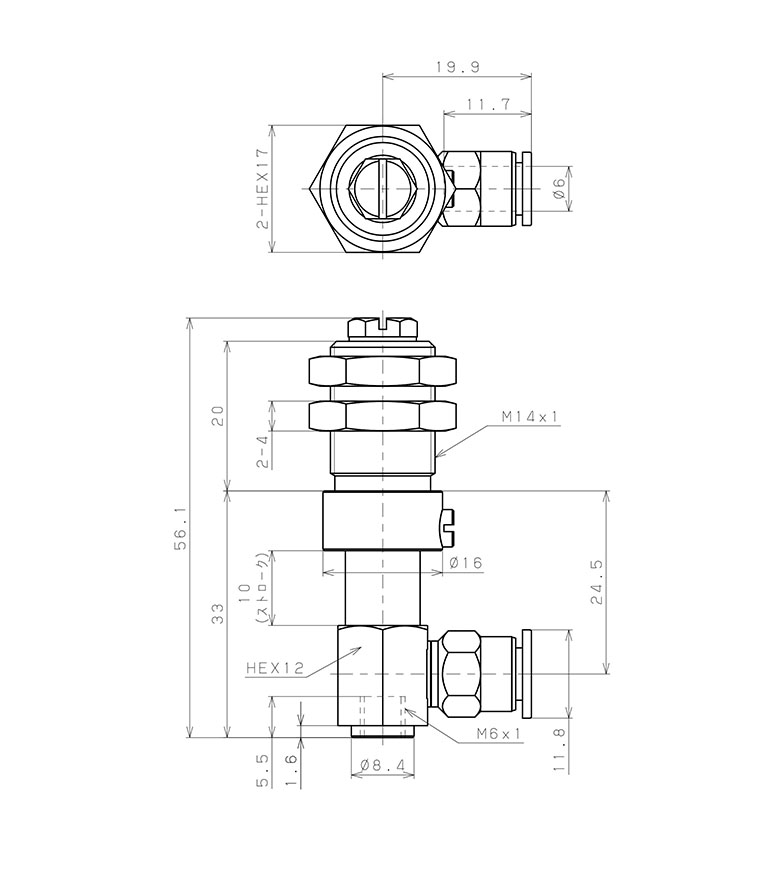 Bản vẽ kỹ thuật Bộ Nấm Hút Chân Không Và Giá Đỡ, Nitrile, O.D 20 mm, Pisco VPD20-10BN-6J