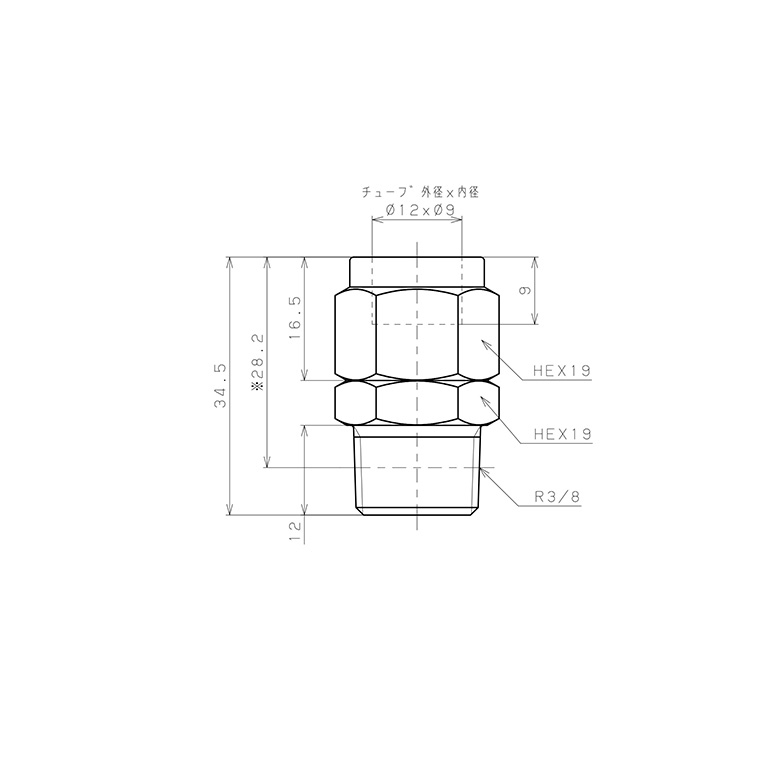 Bản vẽ kỹ thuật Đầu Ngạnh Nối Ống Có Đai Ốc Xiết Dạng Thẳng Thân Lục Giác Ren Ngoài Pisco NSC1290-03-TP