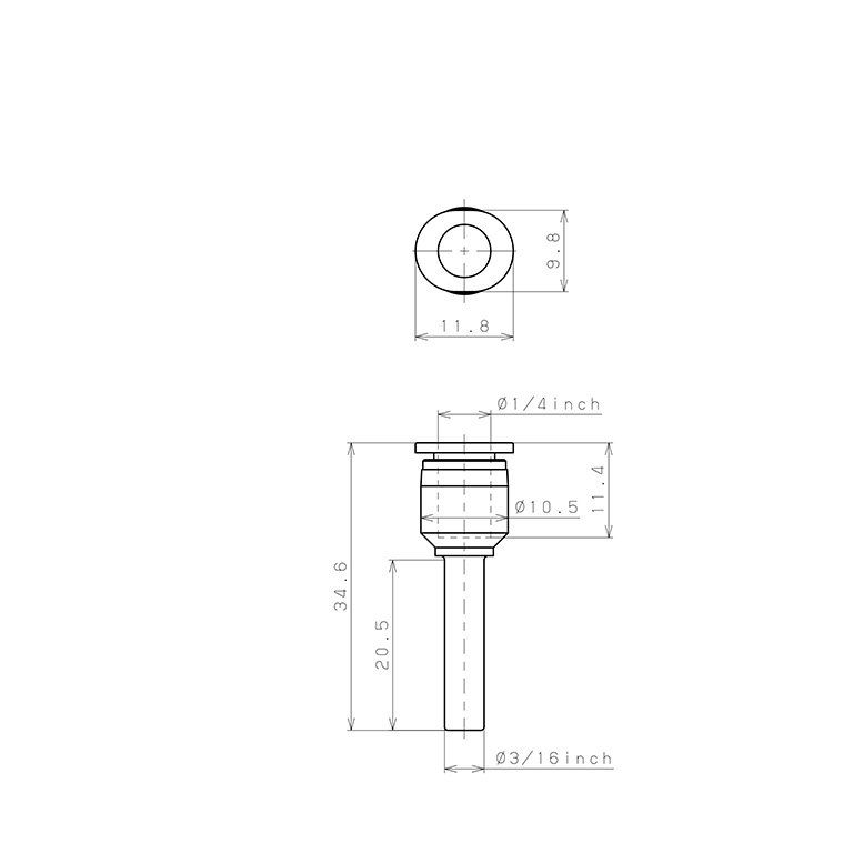 Bản vẽ kỹ thuật Đầu Nối Nhanh Khí Nén Giữa Ống Khí Và Fitting Dạng Nối Giảm Pisco PGJ3/16-1/4M