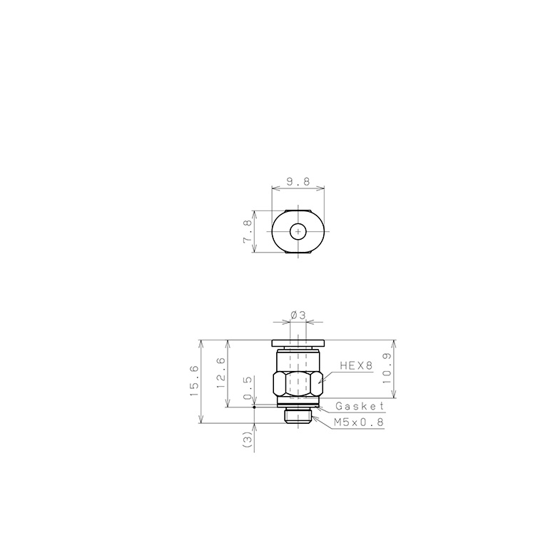 Bản vẽ kỹ thuật Đầu Nối Nhanh Khí Nén Dạng Thẳng Thân Lục Giác Ren Ngoài Pisco PC3-M5MW