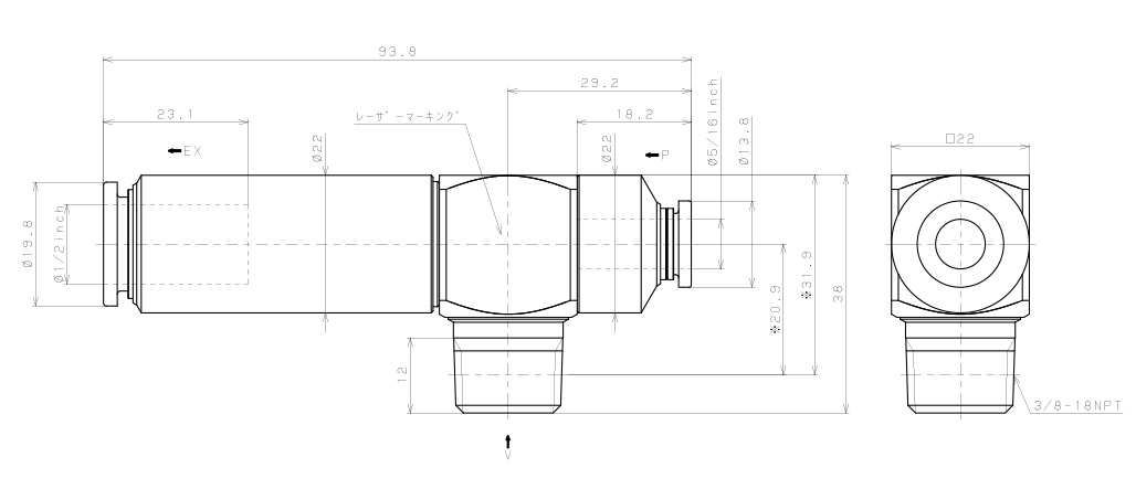 Bản vẽ kỹ thuật Bộ Tạo Chân Không Dòng VM - VC Pisco VCL15-N3-5/16CJ