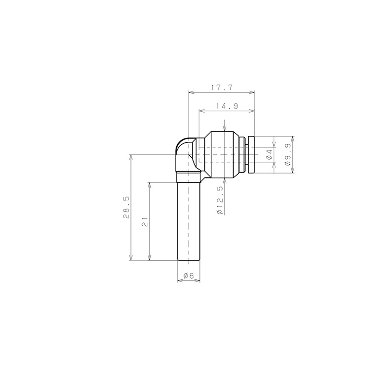 Bản vẽ kỹ thuật Đầu Nối Nhanh Khí Nén Giữa Ống Khí Và Fitting Dạng Nối Giảm Cong 90° Pisco SPLGJ6-4