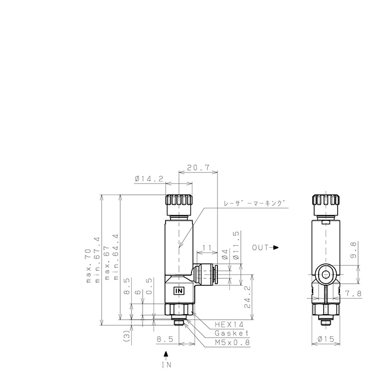 Bản vẽ kỹ thuật Van Chỉnh Áp Suất Khí Nén Loại Khóa Đẩy Pisco RVCP4-M5