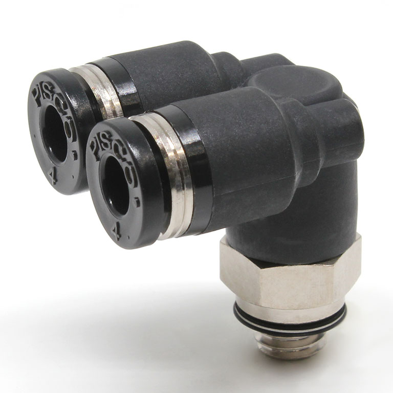 Đầu Nối Nhanh Khí Nén Hai Nhánh Cong 90° Ren Ngoài Pisco PAX4-M6